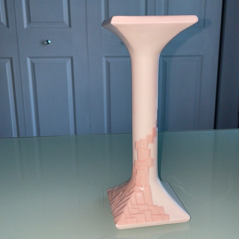 Vintage Opus by Shafford 1985 pink peach geometric textured pattern candlestick